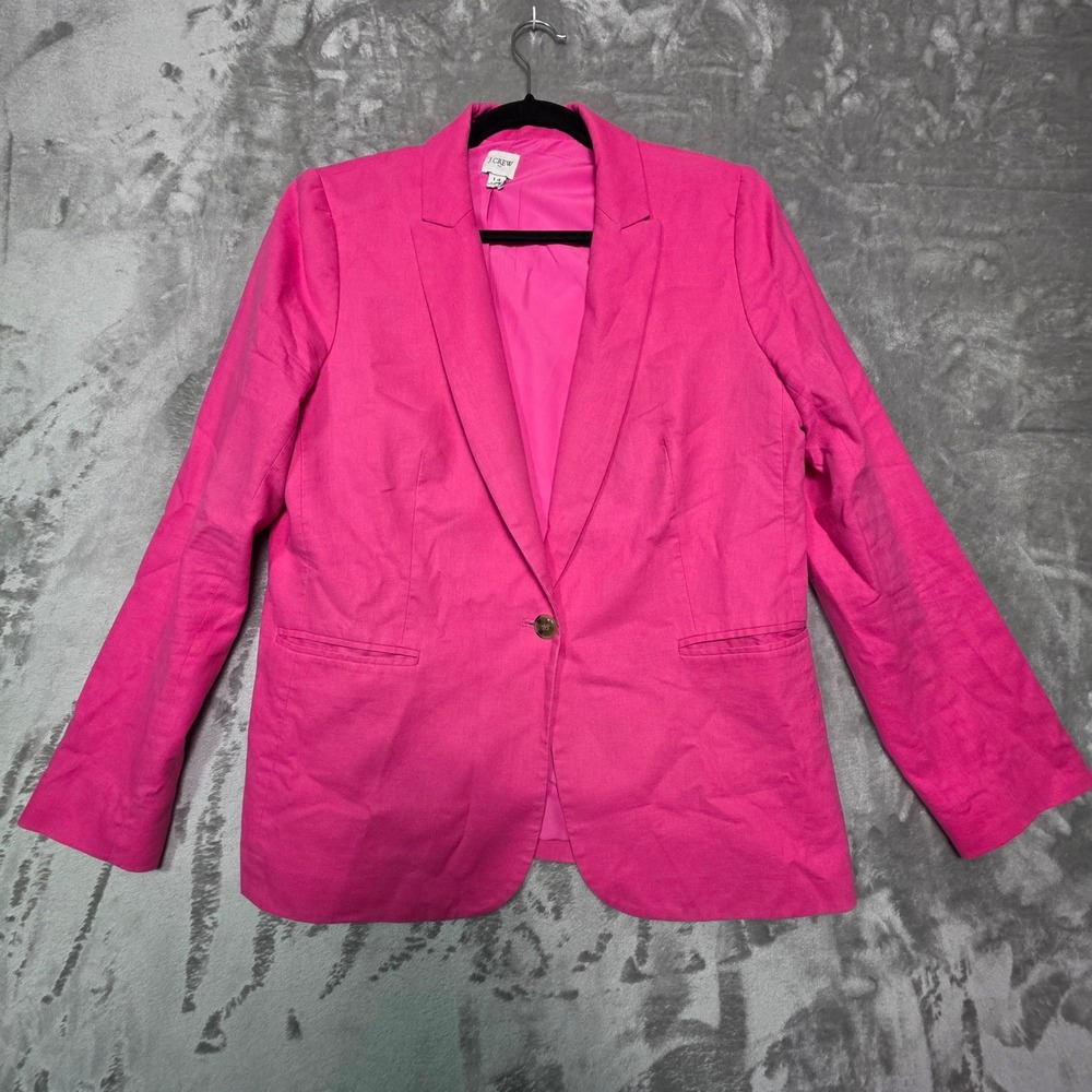 J.Crew Re-Imagined Hot Pink Linen Cotton Single Button Blazer Jacket 14